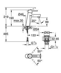Змішувач для умивальника M-Size + натискний донний клапан Grohe Concetto 23932001 Хром - мініатюра 2