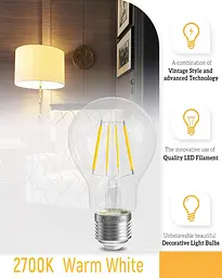 Гвинтова лампа QNINE Warm White E27, 5 Вт (еквівалент 50 Вт), 500 лм, світлодіодна лампа, 2700K, не з підсвічуванням, 3 шт. - мініатюра 3