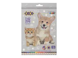 Олівці кольорові ZIBI 18кол. , СОБАКИ ТА КОТИ, шестигранний, SMART Line