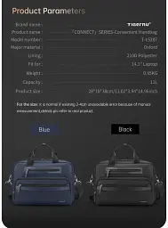 Сумка для ноутбука до 14.1'' Tigernu T-L5207 діловий портфель через плече 12л Black (19392) - мініатюра 6