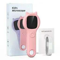 Мікроскоп дитячий портативний TinyScope Рожевий з LED підсвіткою та 2-дюймовим екраном, для навчання дітей