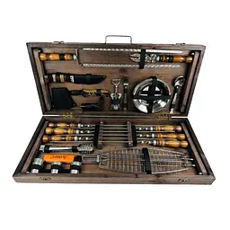 Екслюзивний набір шампурів в дерев'яному кейсі столику Grill Master №2 на подарунок