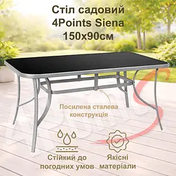 Комплект садових меблів 4Points Riviera-8 з прямокутним столом 150х90х70см з чорною скляною стільницею і сірим каркасом + 8 стільців з сірим каркасом - мініатюра 3