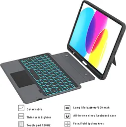 Чохол ROOFEI для iPad 10-го покоління (10,9 дюйма, 2022 р.) зі знімною клавіатурою: 7-колірне підсвічування, сенсорна панель - мініатюра 5