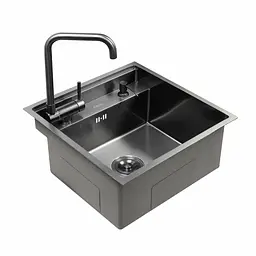 Кухонна прихована мийка Platinum Handmade PVD чорна 500x500x220 (змішувач в комплекті), Чорний