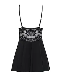 Сатиновий пеньюар з мереживом Obsessive 810-BAB-1 babydoll & thong L/XL, чорний, пеньюар, танга - мініатюра 6