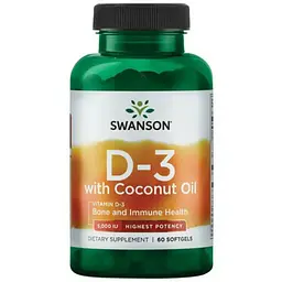 Вітаміни Swanson D3 with Coconut oil 5000 IU 60 softgels (1086-2022-09-0920)