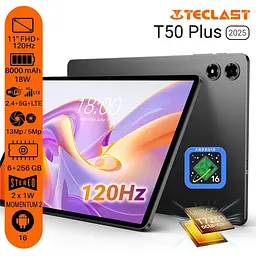 Планшет TECLAST T50 Plus (2025) 11" 6ГБ, 256ГБ, LTE, 8000мА рік, Android, сірий - мініатюра 2
