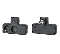 Подвійна розетка із заземленням Voltronic F-303 Black, 2 розетки + 3 USB (1 А) + Type-C, 2500 Вт, 10 А, 220 В - мініатюра 3