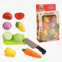 Продукти на липучках 1294 B, 6 овочів, ніж, досточка, в коробці (6973582401005)