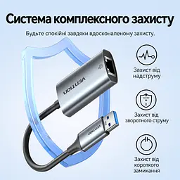 Мережевий Ethernet-адаптер Vention зовнішня мережева карта з USB-C або USB-A на RJ45 10/100/1000 Мбіт/с без встановлення драйверів у macOS та Windows 8–11 зі світлодіодними індикаторами мережі для Nintendo Switch через USB-порт док-станції із вбудованим кабелем 0,15 м сірий (CFQHB) - мініатюра 11