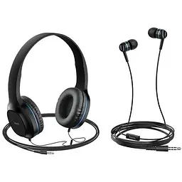 Пара навушників накладні та вакуумні Hoco Enlighten W24, 3.5mm, 1.2m, black-blue