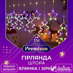 Гірлянда-штора Зірки та Ялинки 3*0,9 м 10 фігур, мультиколор - мініатюра 2