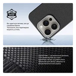 Защитный чехол для Apple iPhone 16 Pro Max, BlackIcon Kevlar MagCase, кевларовый, черный, панель, накладка с поддержкой MagSafe, противоударный, защита всего корпуса, усиленные углы, совместим с беспроводной зарядкой, ArmorStandart (ARM88535) - мініатюра 4