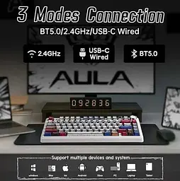 Клавіатура ігрова механічна Aula Mechanical F-75 Wireless Comic Gasket Reaper Switch Hot-Swap 2.4G/Bluetooth - мініатюра 6