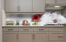 Вініловий кухонний фартух Гібіскус та Порцеляна наклейка для кухні ПВХ квіти Абстракція Сірий Happy Pocket Z181551 - мініатюра 4