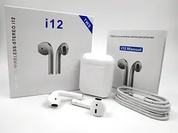 Бездротові Bluetooth навушники I12 TWS Stereo із зарядним боксом White (GFHBVV18FUH) - мініатюра 4