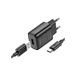 Зарядний пристрій HOCO C134A USB + кабель USB-A — USB-C 2.4 А чорний (6942007621359) - мініатюра 2