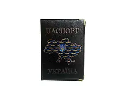 Обкладинка для паспорта ЛЮКС КОЛОР 131-Ра Україна чорний "КАРТА" герб, кожзам
