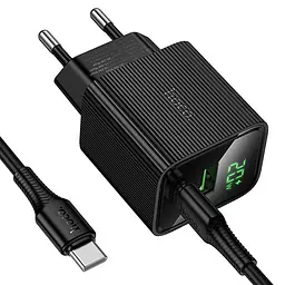 Мережевний зарядний пристрій Hoco CS83A Excellent with digital display PD20W+QC3.0 1USB-A/1C + кабель Type-C to Type-C Black - мініатюра 5