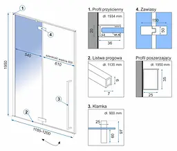 Душові двері Rea Fargo black mat 120 REA-K6328, прозорий, чорний - мініатюра 4