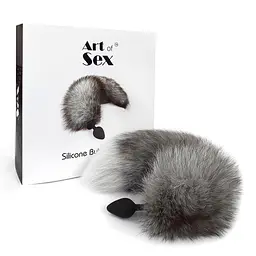 Силіконова анальна пробка з хвостом із натурального хутра Art of Sex size M Artctic fox - мініатюра 5