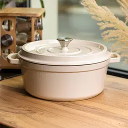 Кокотниця чавунна емальована 6 л, бежевий Yongkang HP-FLG-6 WHITE - мініатюра 2