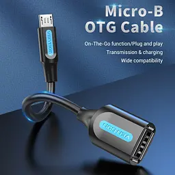 Переходник USB 2.0 Micro BM --> USB AF (OTG) 0.15 м, PVC Vention черный - миниатюра 4