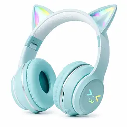 Дитячі бездротові навушники CATEAR BT618 з вушками та RGB-підсвіткою Bluetooth зелені