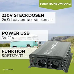 Інвертор Solartronics 24V–230V 1500 Вт з 2 розетками та USB, модифікована синусоїда - мініатюра 3