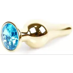 Анальна пробка з кристалом B-Series Jewellery Gold Butt Light Blue, 9,5х3 см, блакитний