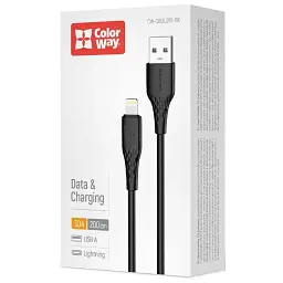 Дата кабель USB 2.0 AM to Lightning 2.0m 3A textured PVC black ColorWay (CW-CBUL095-BK) - мініатюра 4
