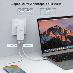 Мережевий зарядний пристрій Choetech PD6011 Ultra thin PD67W GAN A+C White (43-00155) - мініатюра 5