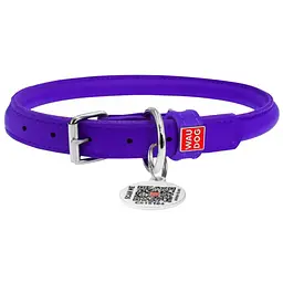 Нашийник для собак Waudog Glamour, круглий, шкіряний, з QR паспортом, XL, 45-53х1,3 см, фіолетовий