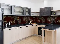 Кухонний фартух Графічні орхідеї ПВХ для декору 60х300 см Коричневий Happy Pocket Z184439 - мініатюра 4