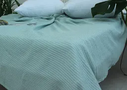 Простирадло-покривало Tag Tekstil піке 200х235 см. Косичка блакитна - мініатюра 4