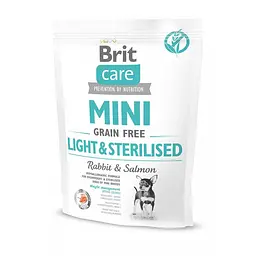 Сухий корм Brit Care GF Mini Light & Sterilised для дорослих собак дрібних порід із зайвою вагою або стерилізованих, з кроликом і лососем 400 г (арт.170786/521074)