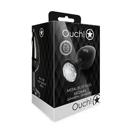 Анальна пробка Ouch! Round Gem Butt Plug M, 8 см (чорний) - мініатюра 7