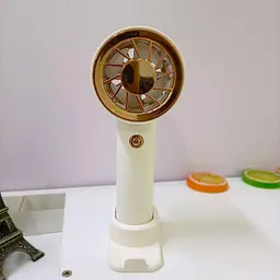 Портативний мінівентилятор Portable Fan з підставкою для телефона, біло-золотий, ручний вентилятор на акумуляторі - мініатюра 2