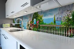 Кухонний фартух Happy Pocket Замок на кручі для кухні наклейка ПВХ скелі Море Блакитний 60х200 см Z180498 - мініатюра 6
