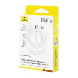 PD кабель Baseus Foamed Silicone Type-C to Type-C 100W 1m білий E0426701 - мініатюра 2