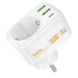 МЗП Hoco AC26 Changer Outlet Extender 20W (2USB-A/1USB-C/1Socket) White - мініатюра 5