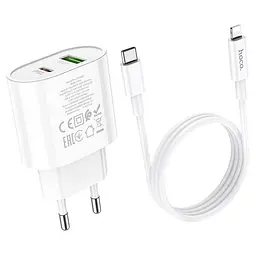 Мережевий зарядний пристрій Hoco C95A Lineal PD20W+QC3.0 + Cable USB-C to Lightning White [757326] [76051] - мініатюра 4