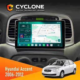Штатна магнітола Hyundai Accent 2006-2012 Cyclone C9-013 4x64 DSP 4G Cyclone (НФ-00007246)