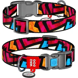 Нашийник для собак Waudog Nylon нейлоновий з QR паспортом, малюнок Графіті, пластиковий фастекс, XL, Ш 25 мм, Дов 35-58 см
