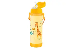 Термопляшка дитяча Maestro MR-1640-50-D 500мл Giraffe жовта з малюнком - мініатюра 2