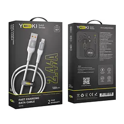 Кабель для заряджання та обміну даними Yoki YK-SO15 SOLID Series USB/Lightning 12W 2.4A/5V 1.2 м Білий - мініатюра 2