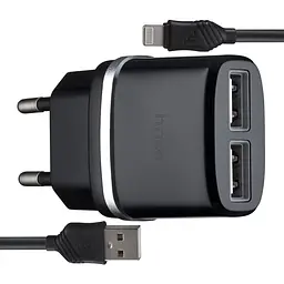 МЗП Hoco C12 Smart dual USB charger set with Lightning cable ( EU ) 2USB 2.4A Black