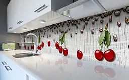 Кухонний фартух Вишні та Кава вінілова наклейка для кухні червоні Ягоди Сірий 60х300 см Happy Pocket Z181308 - мініатюра 6