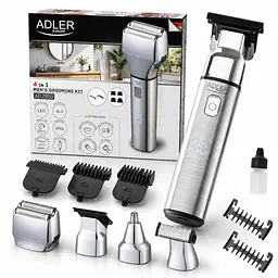 Тример для бороди, носа, вух та гоління Adler AD 2950, 4 в 1, водозахищений IPX6, із дисплеєм